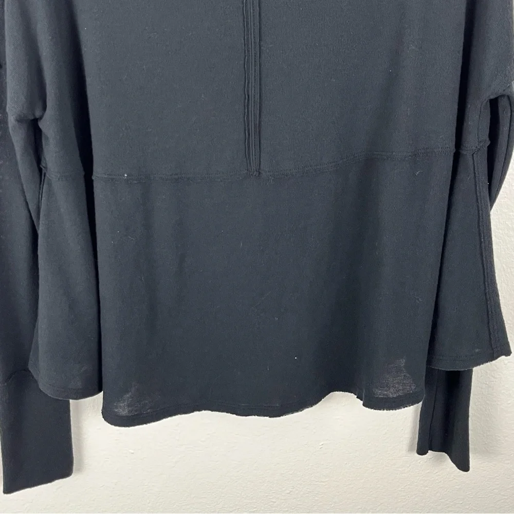 FREE PEOPLE WE THE FREE Cozy Time Black Raw Edge Seam Slouchy Pullover Top Small